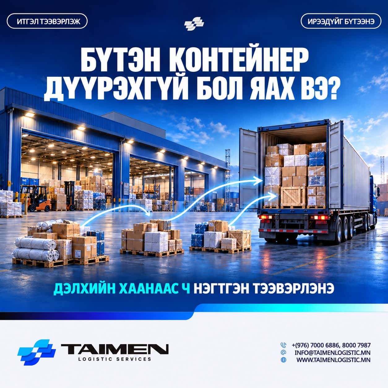 Бүтэн контейнер дүүрэхгүй бол яах вэ?